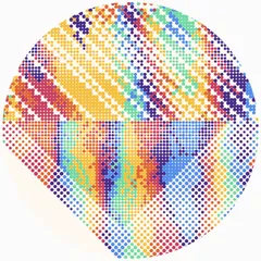 Small multicolored dots undulate in angular patterns